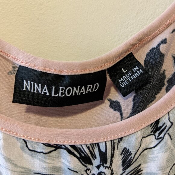 Nina Leonard Pink Black Sleeveless Maxi Dress Floral Cottage Summer Stretch Sz L - Picture 10 of 11